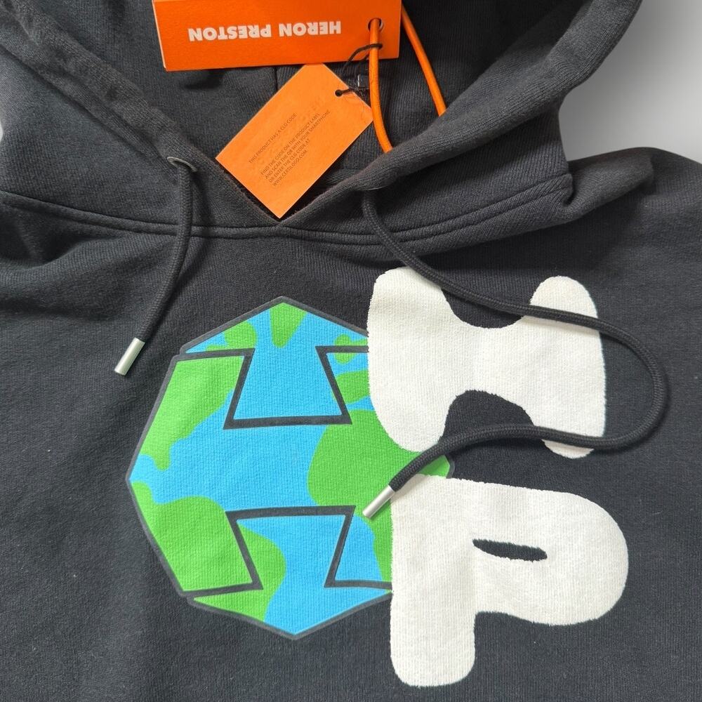 Heron Preston HP Black Spray Globe Hoodie Mens Size M Retail $595 - Picture 3 of 13